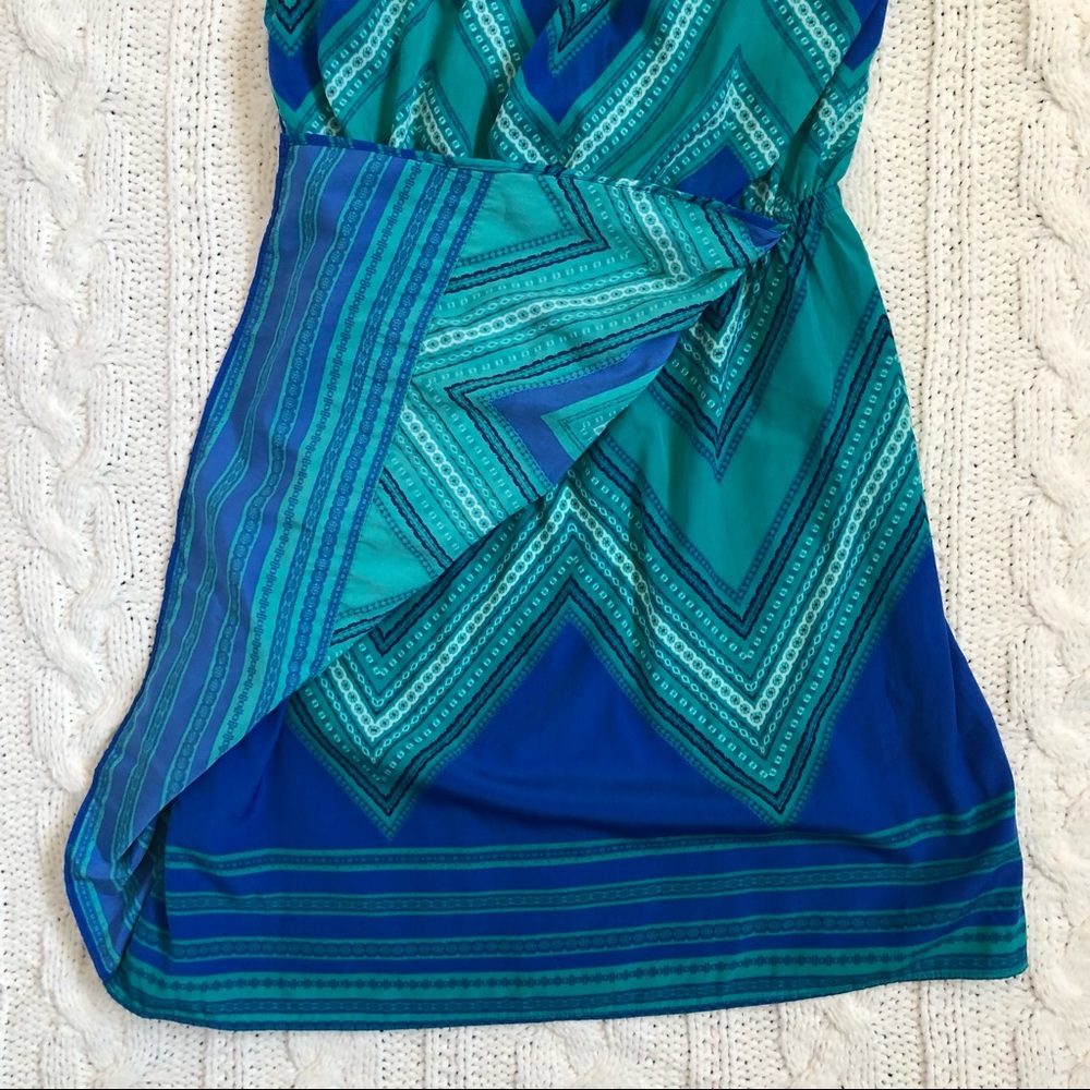 Express XS blue & green strapless dress NWT - Picture 7 of 8
